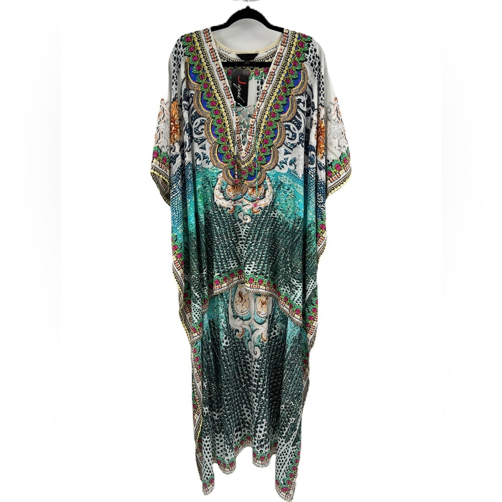 J squad Hi Lo Kaftan with Rhinestones Swim Cover Up Beach Dress Size M